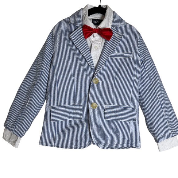 Carter's Other - Carter's Seersucker Blazer Button Up Bow Tie Set Blue Stripe Size 5